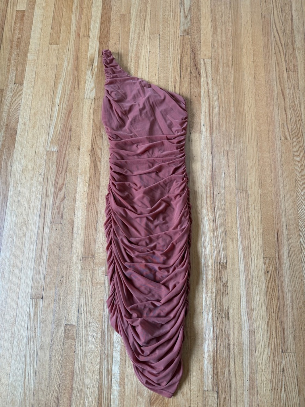 Lulu's Rust Asymmetrical Ruched One-Shoulder Skirt - Picture 2 of 3